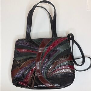 Sharif Patchwork Vintage leather Shoulder Bag – Multicolor Exotic Embossed